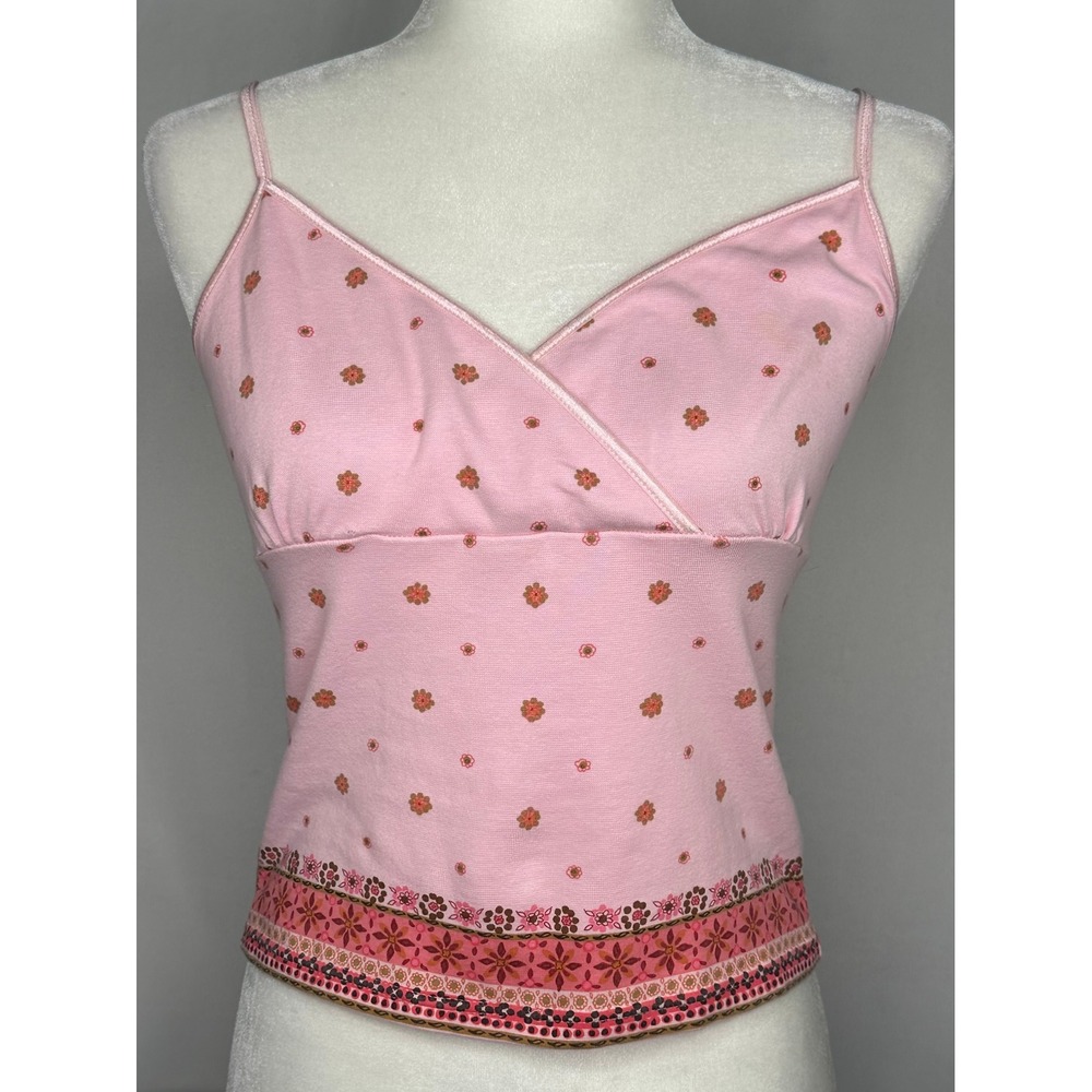 Energie Pink Floral Cami Top Y2K Surplice V-Neck Adjustable Straps Size Large